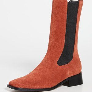 $750 NEOUS PROS 35MM BOOTS CHELSEA SQUARE TOE SUEDE ALMOND 37 (ME5)